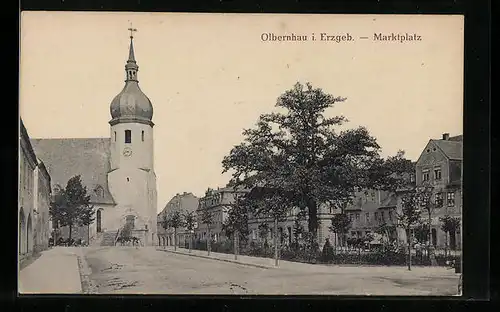 AK Olbernhau im Erzgeb., Marktplatz mit Kirche
