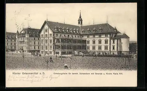 AK Untermarchtal a. D., Kloster-Erholungsheim für barmh. Schwestern mit Veranda und Kirche Maria Hill
