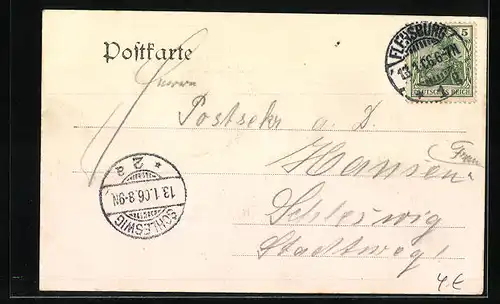 AK Flensburg, Kaiserl. Post und Rathausstrasse