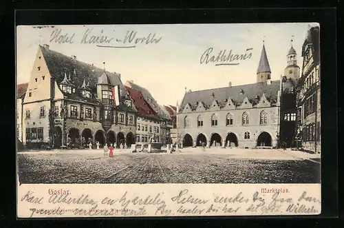 AK Goslar, Marktplatz mit Hotel Kaiser-Worth und Rathaus