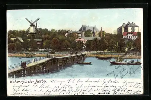 AK Eckernförde-Borby, Ortsblick mit Windmühle