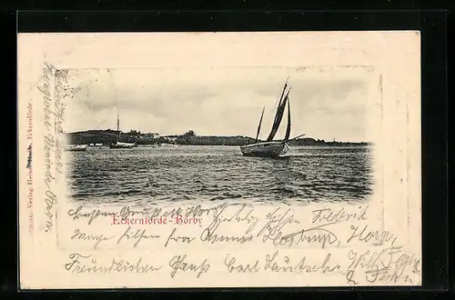 AK Eckernförde-Borby, Blick von der See zum Ort