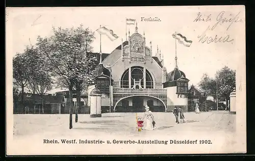 AK Düsseldorf, Rhein. Westf. Industrie- und Gewerbe-Ausstellung 1902, Festhalle