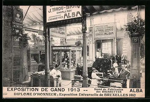 AK Gand, Exposition de Gand 1913, Stand de Fabrication des Cigarettes ALBA, Ausstellung