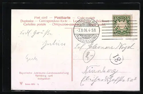 Künstler-AK Nürnberg, Bayerische Jubiläums-Landesausstellung 1906, Staatsgebäude