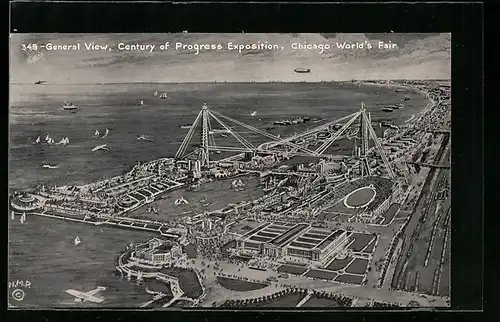 AK Chicago, General View, Century Exposition 1933, Chicago World`s Fair, Ausstellung
