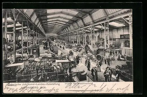 Künstler-AK Nürnberg, Bayerische Jubiläums-Landes-Ausstellung 1906, Inneres der Maschinenhalle