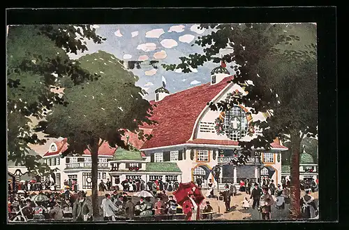 Künstler-AK München, Ausstellung 1908, Ausstellungsbierhalle