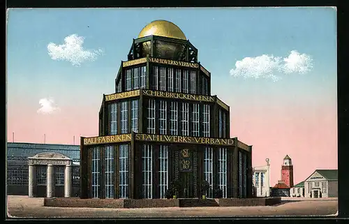 AK Leipzig, Intern. Baufach-Ausstellung mit Sonder-Ausstellungen 1913, Pavillon des Stahlwerksverbandes