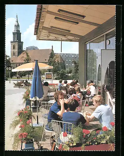 AK Berlin, Marienkirche und Rathausstrasse, Cafe-Terrasse