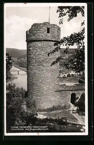 AK Carlshafen /Weser, Hugenottenturm mit Weserblick