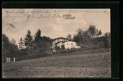 AK Neisse, Haus Davidshöh, von einem Acker aus
