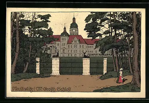 Steindruck-AK Neustrelitz i. M., Grossherzogliches Schloss