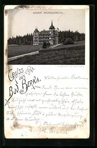 Lithographie Bad Berka, Kaiser Wilhelmsburg mit Umgebung