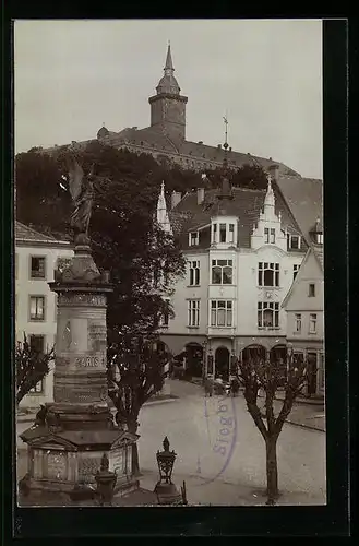 AK Siegburg, Ortspartie mit Denkmal und Abtei