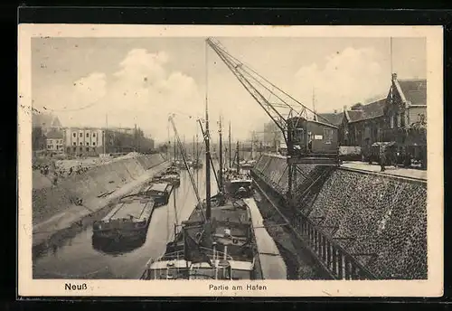AK Neuss, Partie am Hafen, mit Löschkran