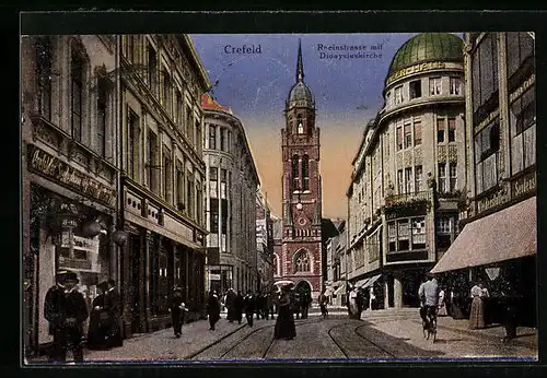 AK Crefeld, Rheinstrasse mit Dionysiuskirche