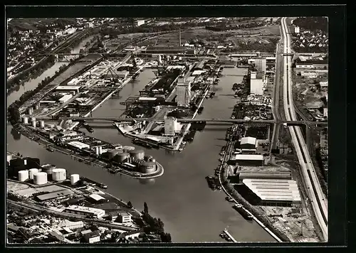 AK Stuttgart, Neckarhafen vom Flugzeug aus
