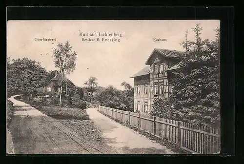 AK Lichtenberg i. Br., Kurhaus E. Everling mit Strasse und Oberförsterei