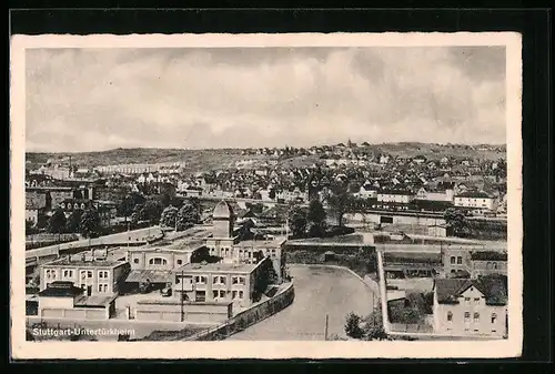 AK Stuttgart-Untertürkheim, Ortsansicht mit Fernblick aus der Vogelschau