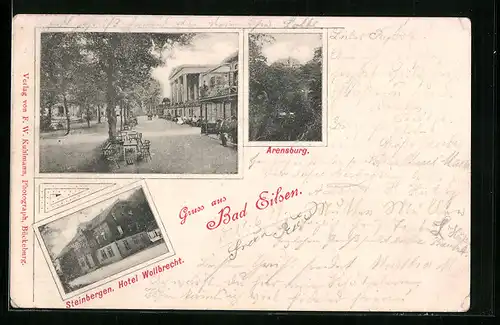 AK Bad Eilsen, Strassenpartie, Hotel Wollbrecht in Steinbergen, Arensburg