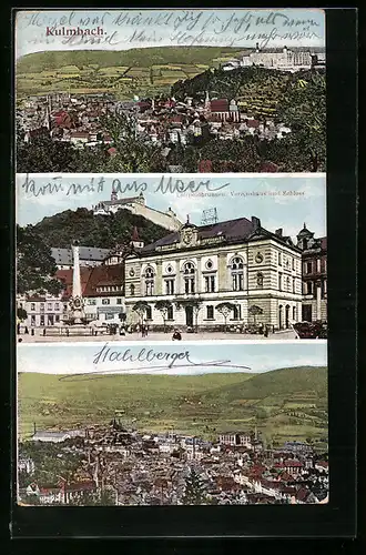 AK Kulmbach, Luitpoldbrunnen, Vereinshaus und Schloss, Ortsansichten