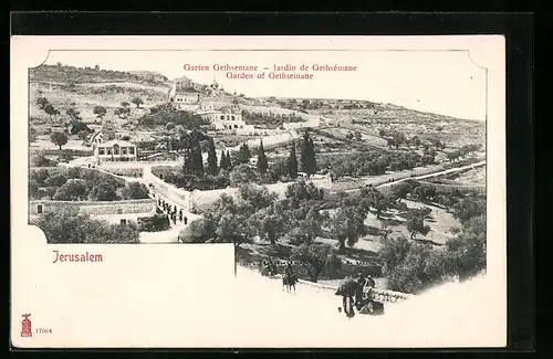 AK Jerusalem, Garten Gethsemane aus der Vogelschau