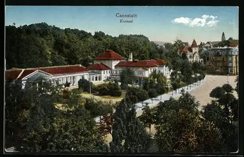 AK Cannstadt, Kursaal mit Strasse aus der Vogelschau