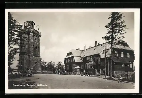 AK Auersberg, Unterkunftshaus M. Teller mit Turm
