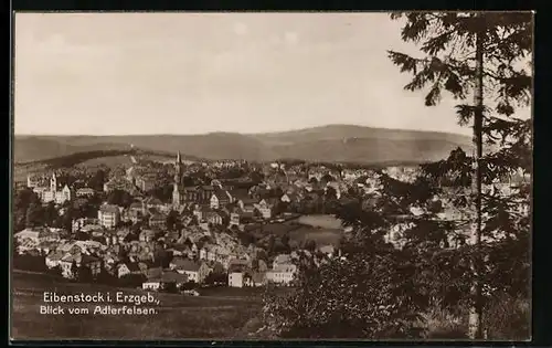 AK Eibenstock /Erzgeb., Ortsansicht vom Adlerfelsen aus