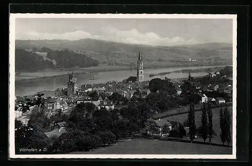 AK Vilshofen a. D., Ortsansicht mit Donau aus der Vogelschau