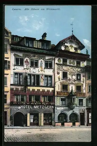 AK Luzern, Alte Häuser am Weinmarkt