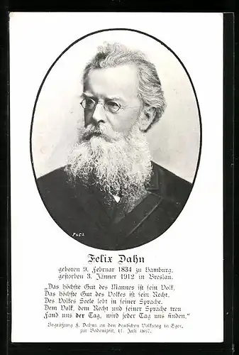 AK Portrait von Felix Dahn, 1834-1912