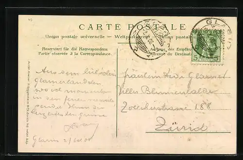 AK Glarus, Totalansicht, Alpenblumen