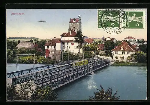 AK Aarwangen, Ortspartie mit Gasthof-Bären und Bahn