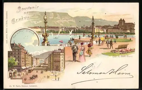 Lithographie Lausanne, Quai du Mont-Blanc, Rue du Mont-Blanc