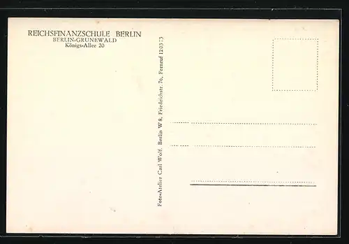 AK Berlin-Grunewald, Reichsfinanzschule, Königs-Allee 20