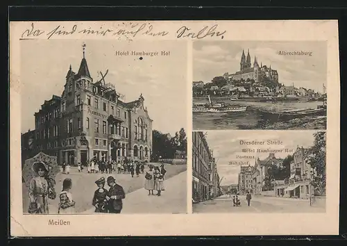 AK Meissen, Hotel Hamburger Hof, Albrechtsburg, Dresdener Strasse