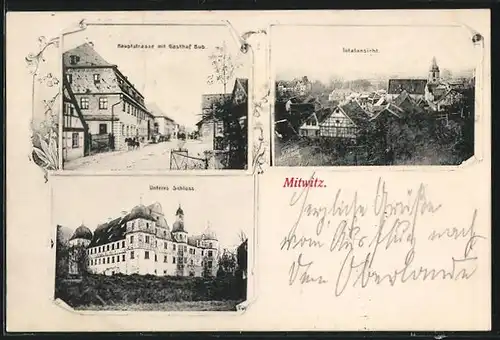 AK Mitwitz, Hauptstrasse mit Gasthof Bub, Unteres Schloss