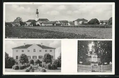 AK Mettenheim, Pfarrhaus, Teilansicht, Kriegerdenkmal