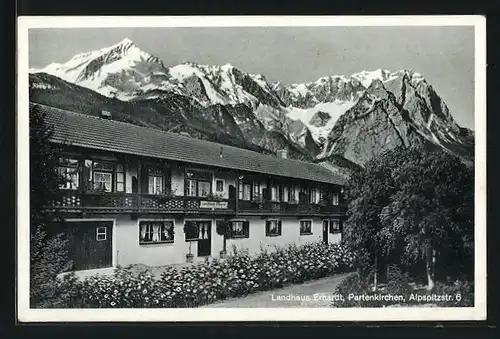 AK Partenkirchen, Landhaus Gasthaus Erhardt, Alpspitzstrasse 6