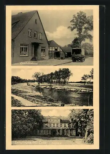 AK Langlingen bei Celle, Friedrich Müller, Kolonialwaren und Bäckerei, Gutshof