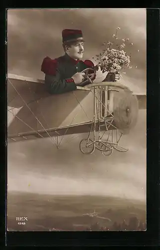 AK Französischer Flieger im Flugzeug