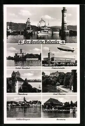AK Friedrichshafen, Zeppelin, Schloss Montfort, Insel Mainau, Bodenseedampfer, 