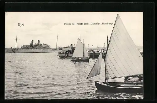 AK Kiel, Hafen mit Kaiser-Jacht Dampfer Hamburg