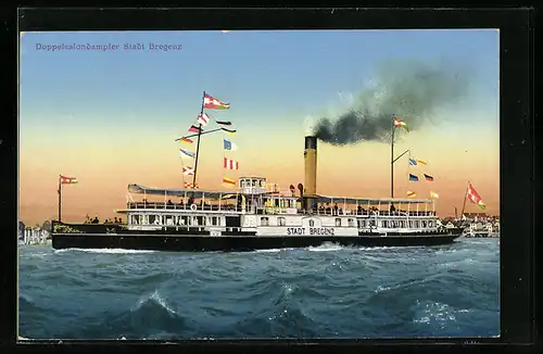 AK Doppelsalondampfer Stadt Bregenz in Flaggengala