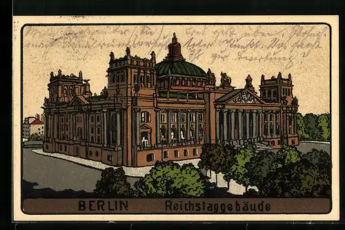 Steindruck-AK Berlin-Tiergarten, Reichstagsgebäude