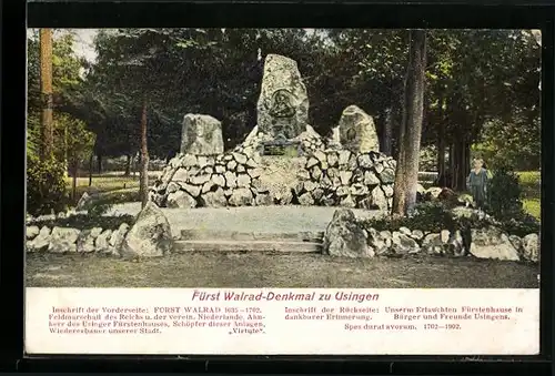 Relief-AK Usingen, Fürst Waldrad-Denkmal