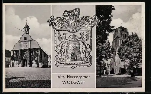 AK Wolgast, Rathaus, Wappen der Alten Herzogstadt