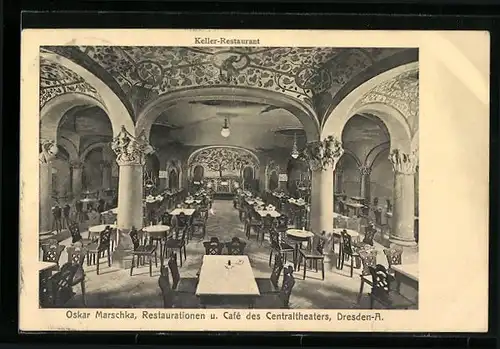 AK Dresden-A., Restaurant u. Cafe des Centraltheaters Oskar Marschka, Innenansicht